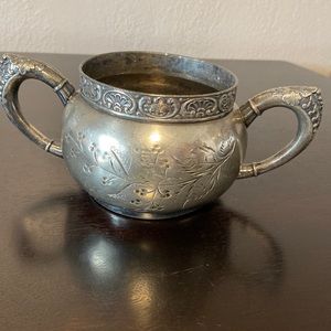 Antique Quadruple Plated Silver Etched Sugar Bowl
